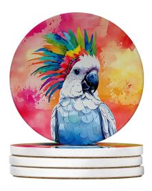 Hippie Animal Cockatoo Large Sandstone Coasters Pack of 4 Absorbent Round Coasters Decor Gifts for Men or Women, 4 in, Multicolor