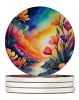 Colorful Freesia Large Sandstone Coasters Pack of 4 Absorbent Round Coasters Decor Gifts for Men or Women, 4 in, Multicolor
