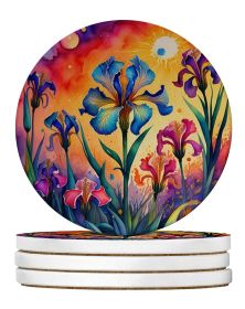 Colorful Iris Large Sandstone Coasters Pack of 4 Absorbent Round Coasters Decor Gifts for Men or Women, 4 in, Multicolor