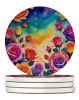 Colorful Roses Large Sandstone Coasters Pack of 4 Absorbent Round Coasters Decor Gifts for Men or Women, 4 in, Multicolor