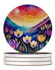 Colorful Crocus Large Sandstone Coasters Pack of 4 Absorbent Round Coasters Decor Gifts for Men or Women, 4 in, Multicolor