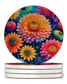 Colorful Chrysanthemums Large Sandstone Coasters Pack of 4 Absorbent Round Coasters Decor Gifts for Men or Women, 4 in, Multicolor