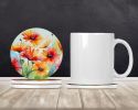 Gerbera Daisies in Watercolor Large Sandstone Coasters Pack of 4 Absorbent Round Coasters Decor Gifts for Men or Women, 4 in, Multicolor