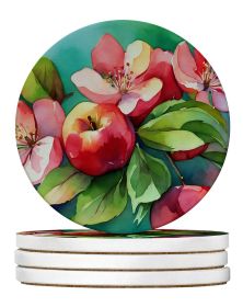 Arkansas Apple Blossom in Watercolor Large Sandstone Coasters Pack of 4 Absorbent Round Coasters Decor Gifts for Men or Women, 4 in, Multicolor (Default: Default)