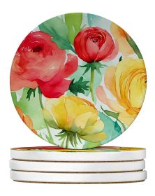Ranunculus in Watercolor Large Sandstone Coasters Pack of 4 Absorbent Round Coasters Decor Gifts for Men or Women, 4 in, Multicolor (Default: Default)