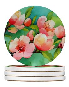 Delaware Peach Blossom in Watercolor Large Sandstone Coasters Pack of 4 Absorbent Round Coasters Decor Gifts for Men or Women, 4 in, Multicolor (Default: Default)