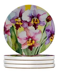 Orchids in Watercolor Large Sandstone Coasters Pack of 4 Absorbent Round Coasters Decor Gifts for Men or Women, 4 in, Multicolor (Default: Default)