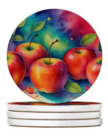 Colorful Apples Large Sandstone Coasters Pack of 4 Absorbent Round Coasters Decor Gifts for Men or Women, 4 in, Multicolor (Default: Default)