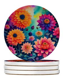 Colorful Dahlias Large Sandstone Coasters Pack of 4 Absorbent Round Coasters Decor Gifts for Men or Women, 4 in, Multicolor (Default: Default)