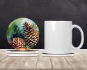 Maine White Pine Cone and Tassels in Watercolor Large Sandstone Coasters Pack of 4 Absorbent Round Coasters Decor Gifts for Men or Women, 4 in